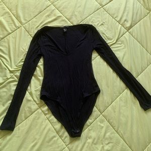Black V-neck body suit
